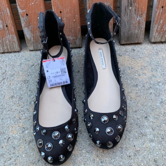 NWD ZARA Studded Ballerina Flats in Black - Size 39 (8) - Picture 1 of 7